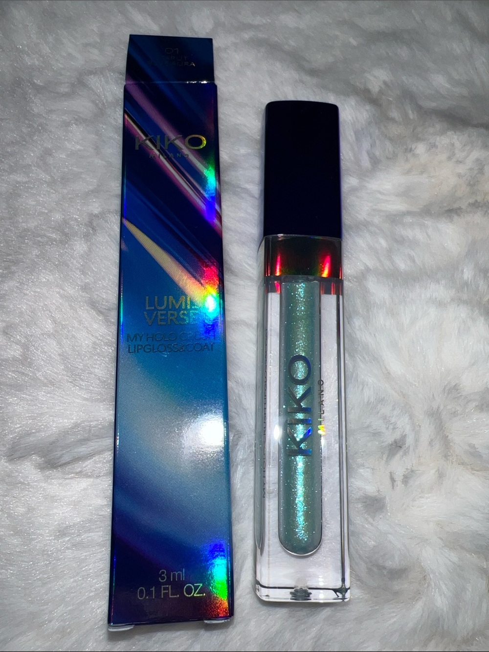 Kiko Milano Lumiverse Myholo Crush Lip Gloss -& Coat in 01 Starlit Blue Aura